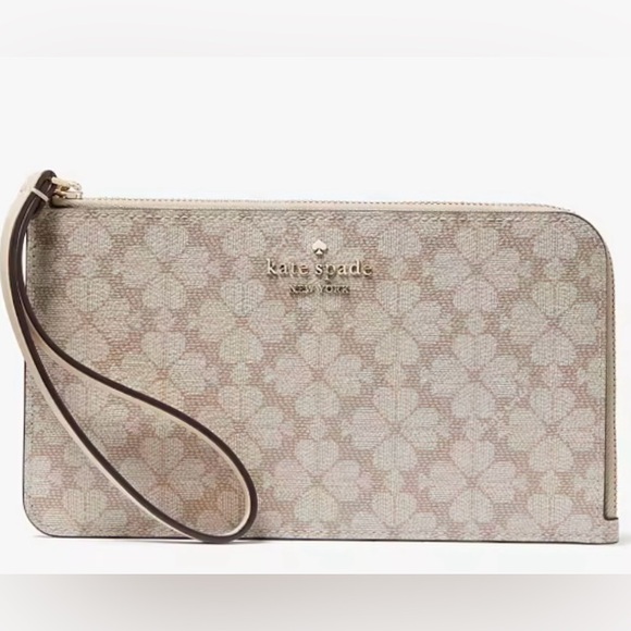 Kate Spade Lucy Spade Flower Medium L-zip Wristlet  • Tan - Picture 1 of 7